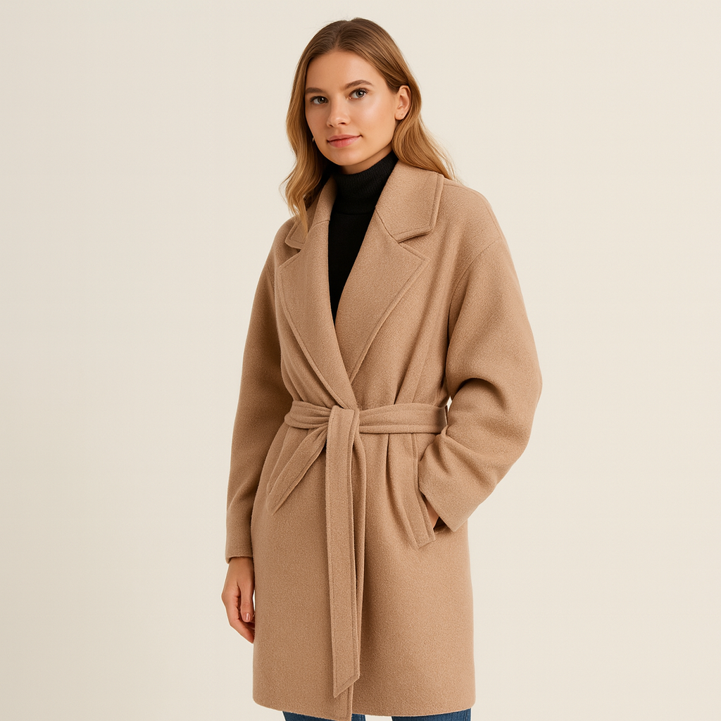 Amélie Navarro | Manteau long de luxe couleur camel Elegance