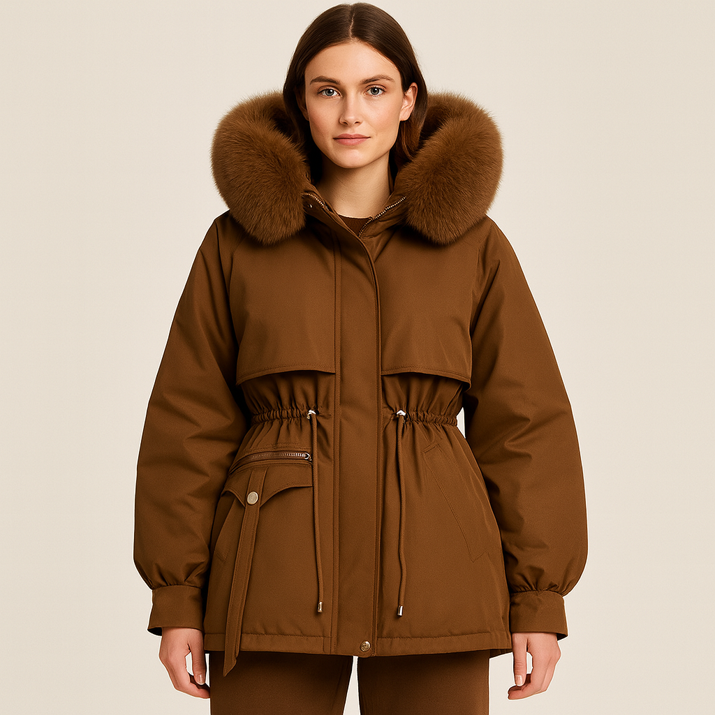 Amélie Luxe | Manteau chaud pour femme avec col en fourrure et coupe cintrée
